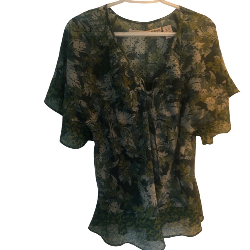 DKNY Green Floral Flutter-Sleeve Women’s Blouse Size Medium